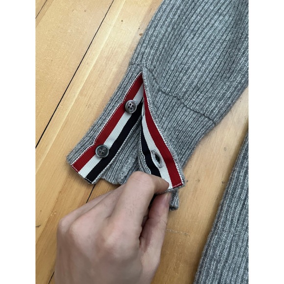 Thom Browne Grey Ribbed Wool Cardigan Dress RWB Trim Made in Italy Size 1 - Picture 3 of 7